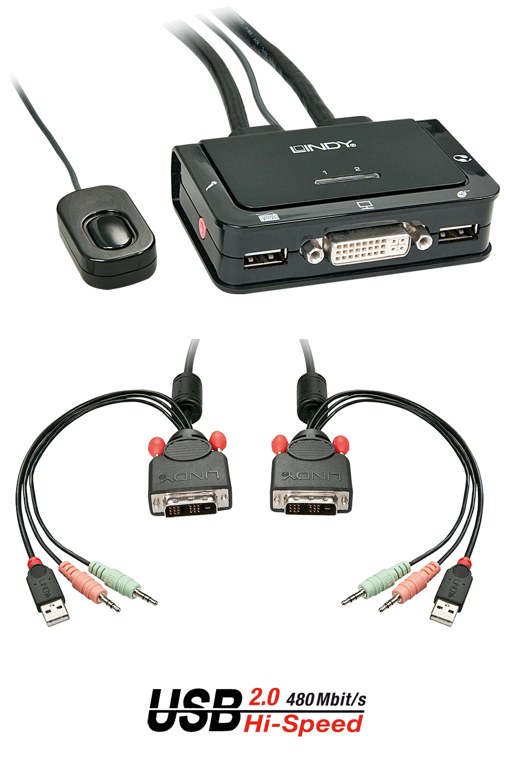 2 Port KVM Switch Compact, DVI-D Single Link, USB 2.0 & Audio