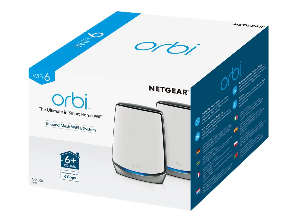 Netgear RBK 852 Orbi WiFi 6 Tri-Band Mesh System AX4200 2-Set  bestgehend aus Router und 1 Satelit