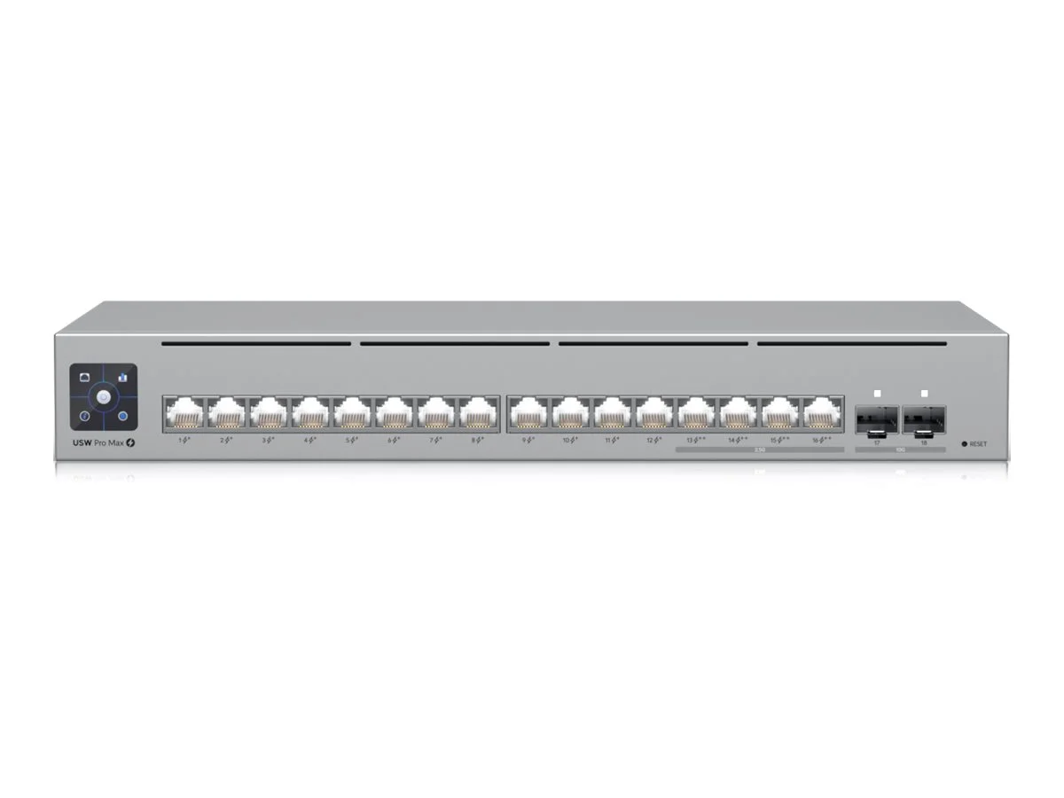 Ubiquiti Switch UniFi 12xRJ45 GBit/4xRJ45 2.5G/2xSFP+ Managed PoE+ 180W Max optional 19" Rack-Mountable, 1,3" Touchscreen