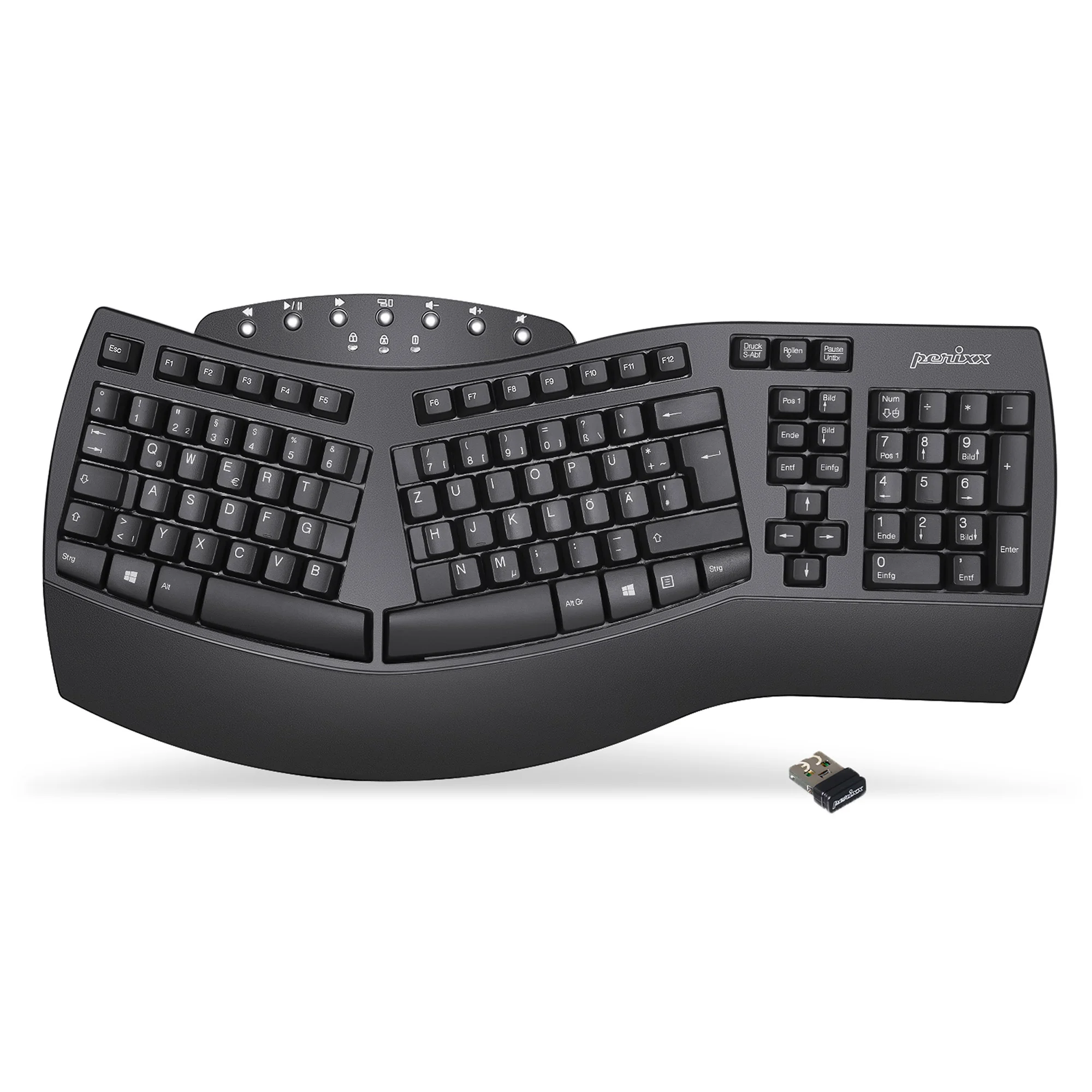 Perixx PERIBOARD-612B DE, ergonomische Tastatur, Dualmodus, Funk/Bluetooth