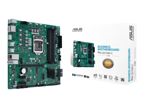 ASUS PRO Q570M-C/CSM S1200/2xDP-HDMI/2xM.2/24-7/vPro/µATX Business Series, 24/7 Ready. Available up to Q1-23