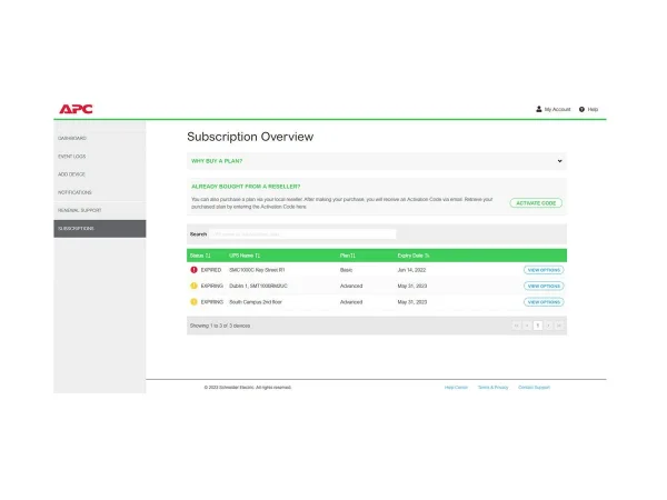 APC 1-UPS Standard 3Y Plan SmartConnect
