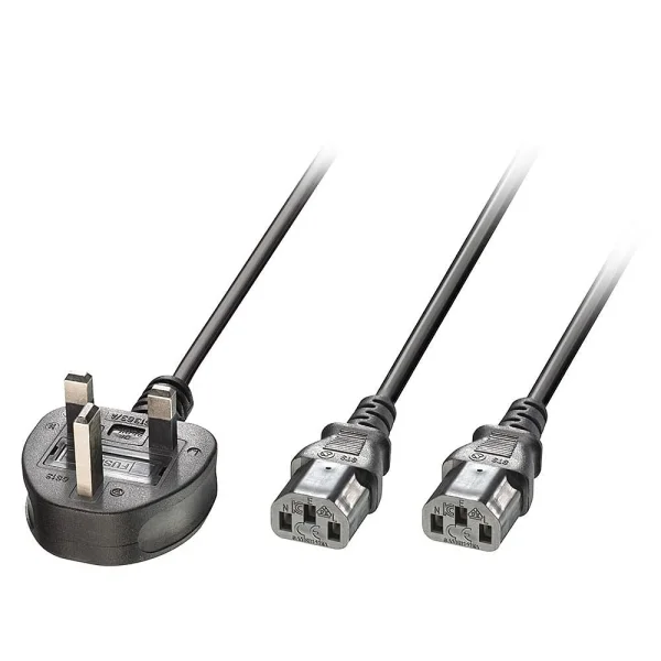 2.5m Netzkabel UK 3 Pin an 2x C13