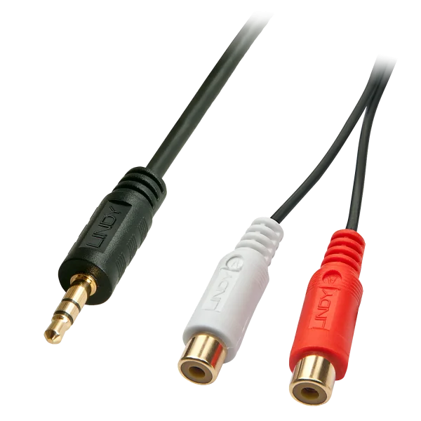 Premium Audio-Adapterkabel, 2x RCA (Cinch) Buchse an 3,5mm Klinkenstecker, 25cm