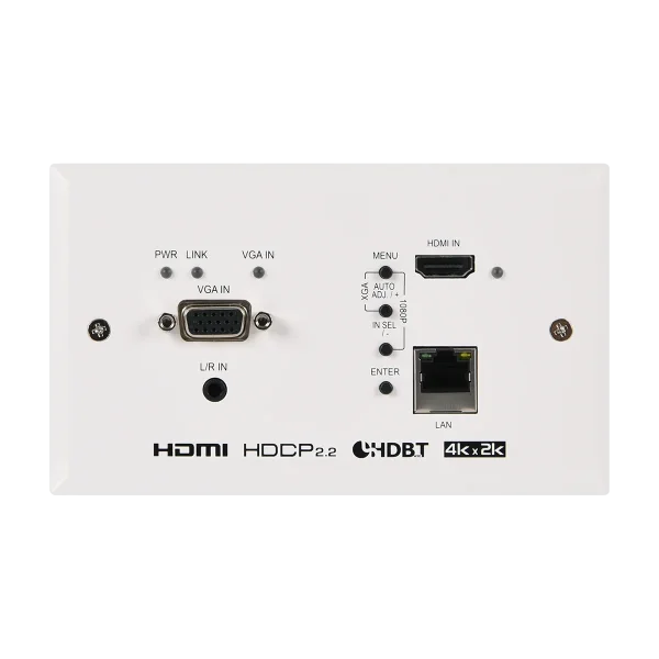 UHD 2x1 HDMI/VGA over HDBaseT Wallplate Scaler (EU 2-Gang Box, UK Faceplate)