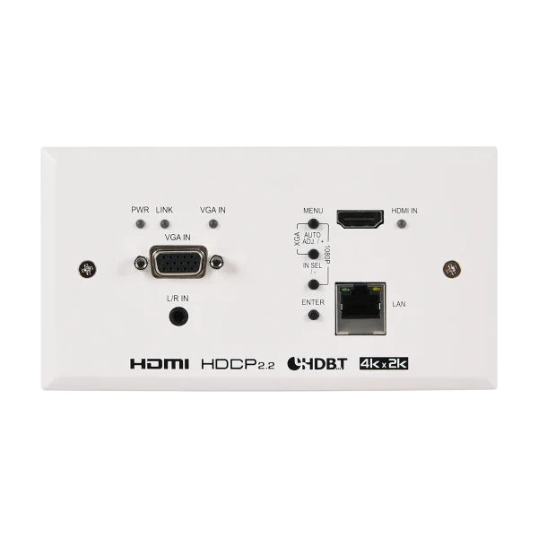 UHD 2x1 HDMI/VGA over HDBaseT Wallplate Scaler (EU 2-Gang)