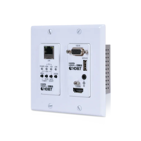 UHD+ 2×1 HDMI/VGA to HDBaseT Scaler (PD) with Event Automation (US 2-Gang Wallplate)