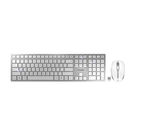 CHERRY Desktop DW 9100 SLIM [US/EU] WL AES silver/white BT Lithium Akku - wochenlange Nutzung ohne Aufladung