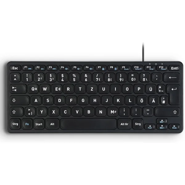 Perixx PERIBOARD-416 DE, kabelgebunden, USB Mini Tastatur mit 4 Hubs, schwarz