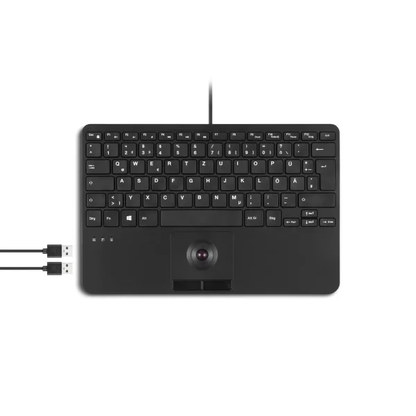 Perixx PERIBOARD-526 H DE, Kabelgebundene Mini-USB-Tastatur, Trackball, USB Hub