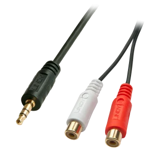 Premium Audio-Adapterkabel, 2x RCA (Cinch) Buchse an 3,5mm Klinkenstecker, 25cm