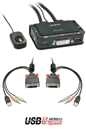 2 Port KVM Switch Compact, DVI-D Single Link, USB 2.0 & Audio