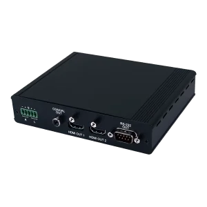 HDBaseT to Dual HDMI Receiver with Bi-directional 24V PoC and Audio De-embedding