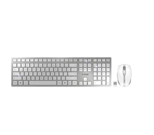CHERRY Desktop DW 9100 SLIM [US/EU] WL AES silver/white BT Lithium Akku - wochenlange Nutzung ohne Aufladung