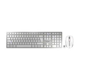 CHERRY Desktop DW 9100 SLIM [FR] WL AES silver/white BT Lithium Akku - wochenlange Nutzung ohne Aufladung
